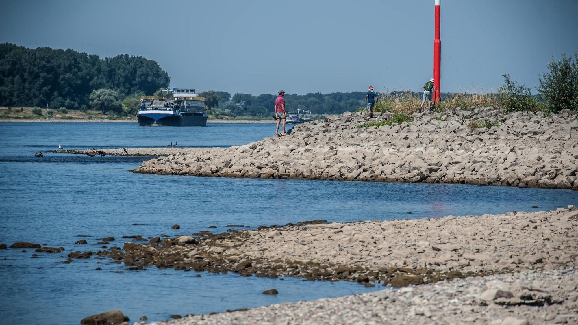 Viele Steine, wenig Wasser an der Wuppermündung.