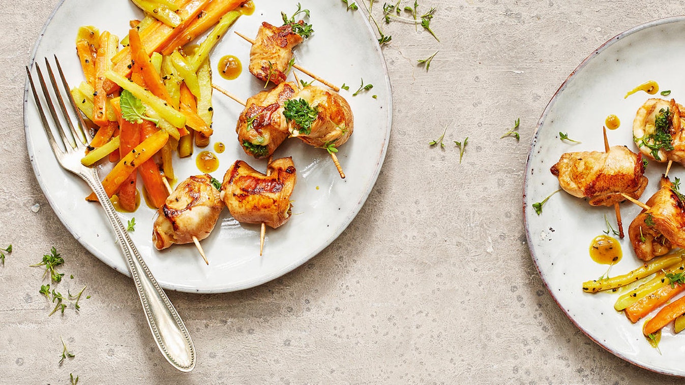 Hähnchenrouladen mit Kohlrabi-Möhren-Gemüse