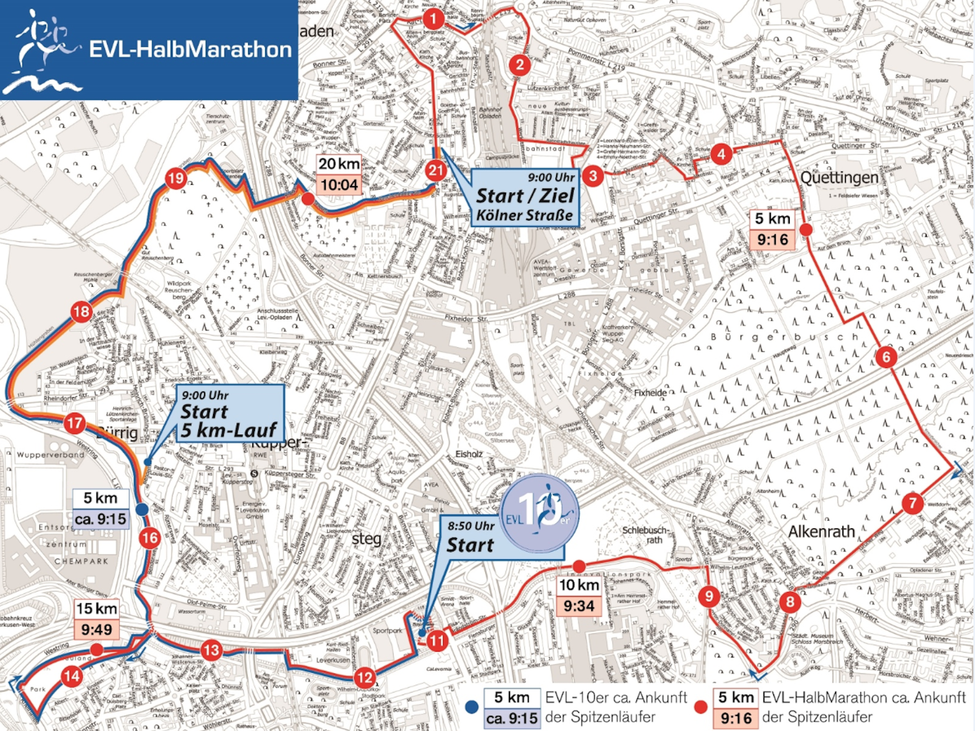 Strecke Halbmarathon Leverkusen